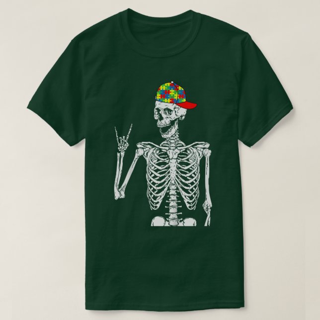 Camiseta Niños Rock N Roll Skeleton Mano Conciencia Autismo (Diseño del anverso)