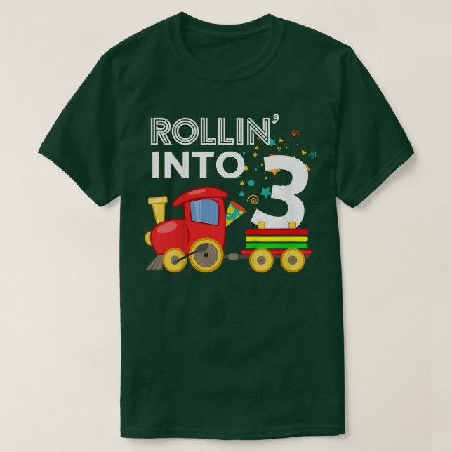 Camiseta Niños Rollin' en 3 trenes 3er cumpleaños Fiesta To (Diseño del anverso)