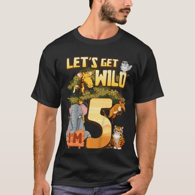 Camiseta Niños Seamos salvajes Soy 5 Animal Zoo de Safari (Anverso)