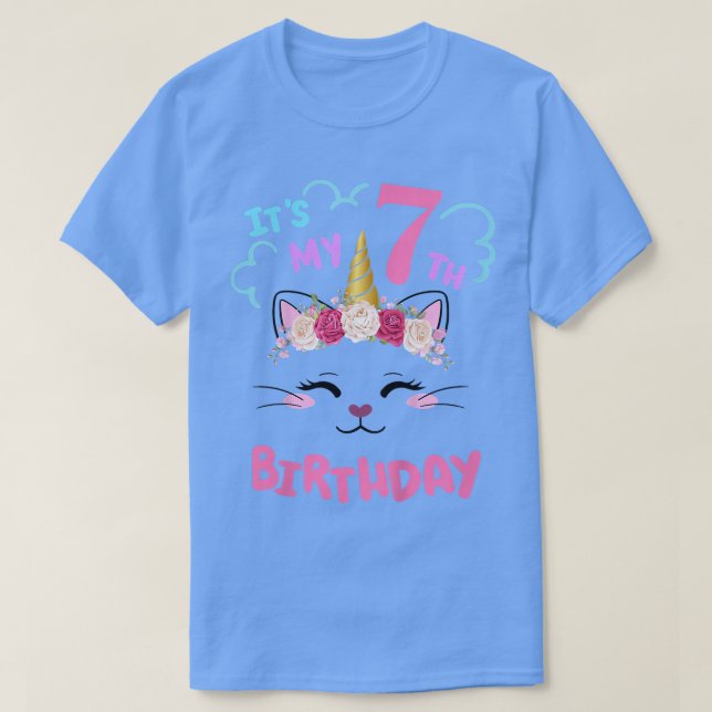 Camiseta Niños sétimo Chica de cumpleaños conjunto gatos de (Diseño del anverso)
