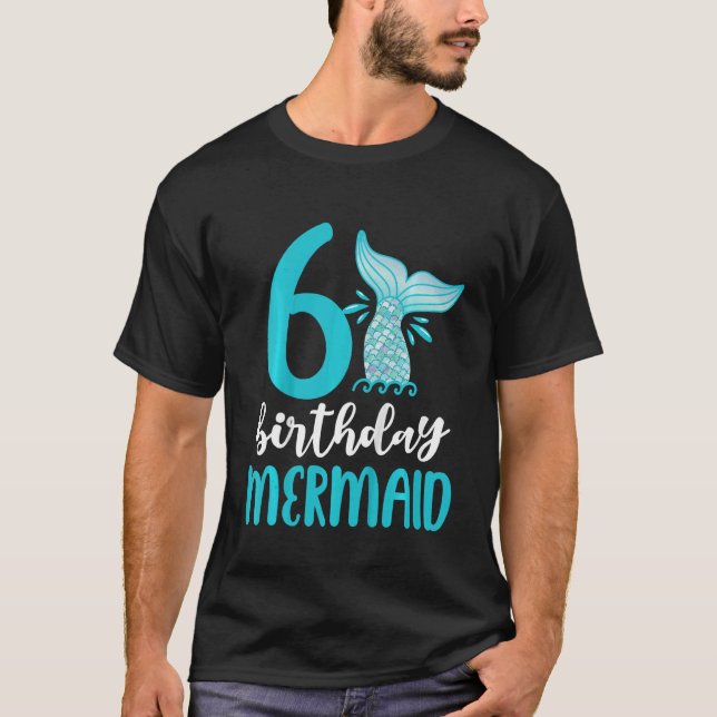 Camiseta Niños Sirenita de cumpleaños 6 Chicas a la familia (Anverso)