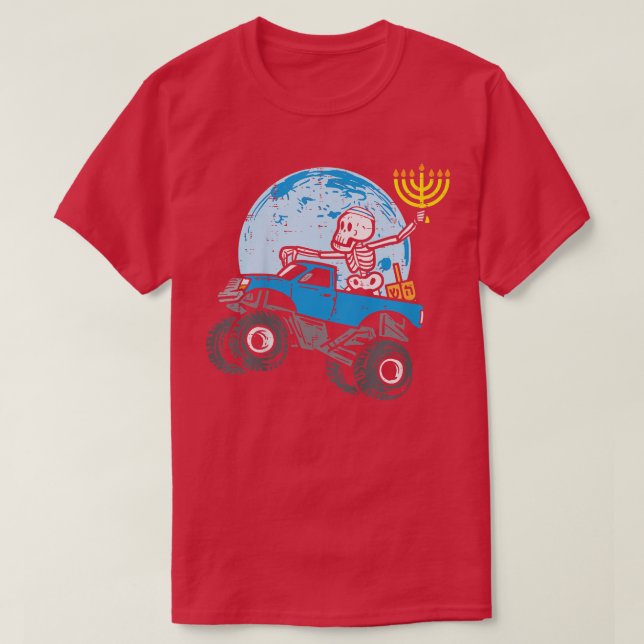 Camiseta Niños Skeleton Monster Truck Menorah Toddler Boys  (Diseño del anverso)