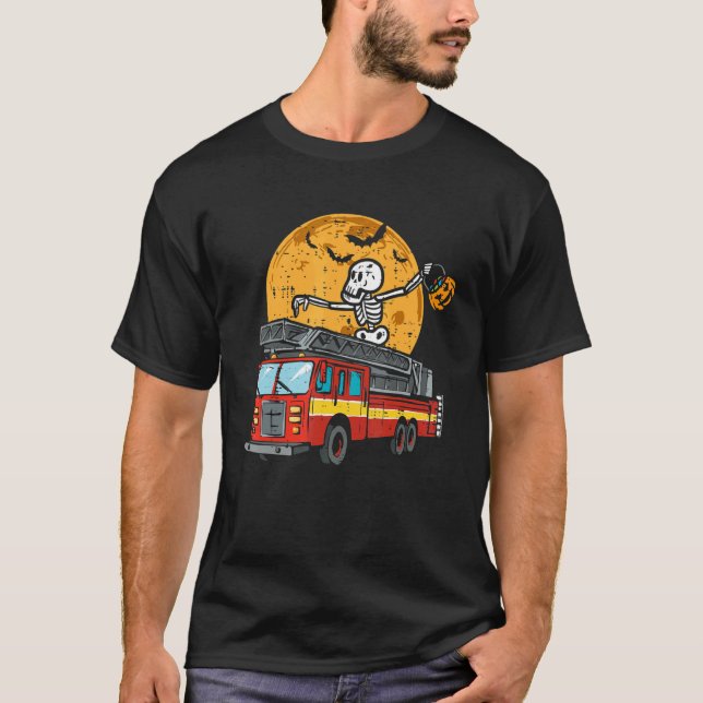Camiseta Niños Skeleton Moon Fire Truck Candy Toddler Boys  (Anverso)