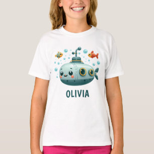 Camiseta Niños Sonriendo Submarino Lindo con Peces y Burbuj