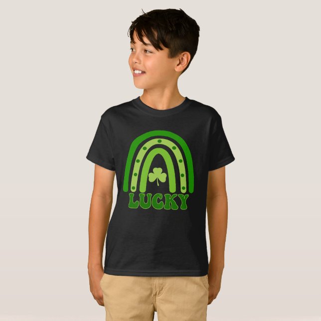 Camiseta Niños Suerte Retro Arcoíris Día de San Patricio (Anverso completo)