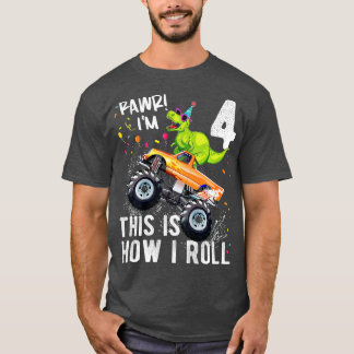 Camiseta Niños T Rex Dinosaurio Monstruo Camión 4º Nacimien