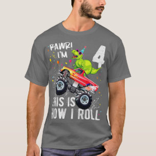 Camiseta Niños T Rex Dinosaurio Monstruo Camión 4º Nacimien