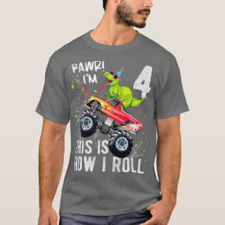 Camiseta Niños T Rex Dinosaurio Monstruo Camión 4º Nacimien