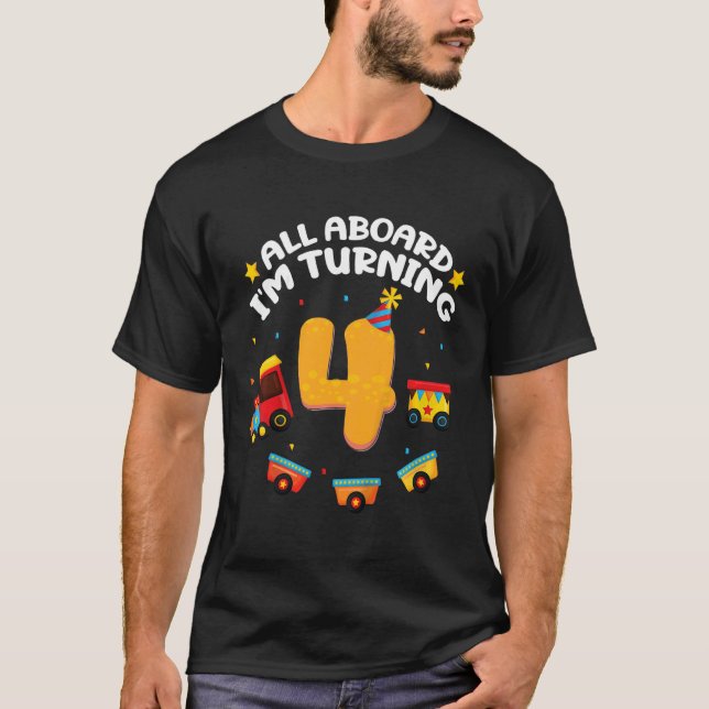 Camiseta Niños todos a bordo Cumplo 4 Tren Locomotor 4º (Anverso)