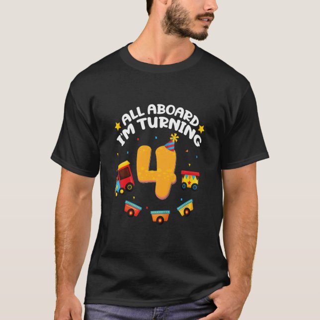 Camiseta Niños todos a bordo Cumplo 4 Tren Locomotor 4º (Anverso)