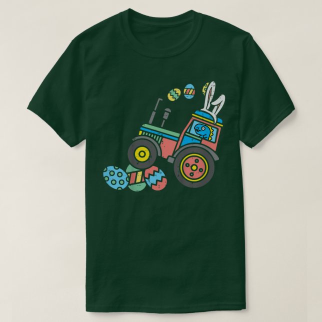 Camiseta Niños Tre Bunny Tractor Crushing Huevos Easter Boy (Diseño del anverso)