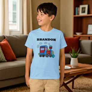 Camiseta Niños Tren Niños Nombre personalizado azul