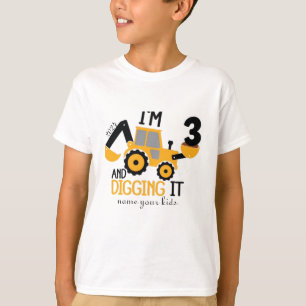 Camiseta Niños Tres 3 años 3er Cumpleaños Construcción Niño