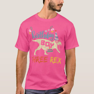 Camiseta Niños Tres Dinosaurios De Cumpleaños Rex Para Terc