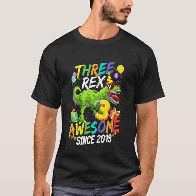 Camiseta Niños Tres Rex Asombrosos Desde 2019 Cumpleaños B (Anverso)