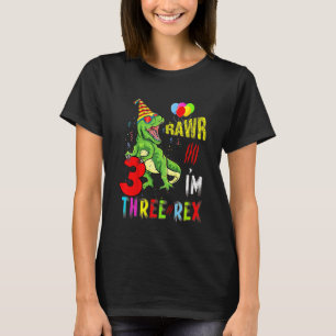 Camiseta Niños Tres Rex Partido de Cumpleaños Dinosaurio 3 