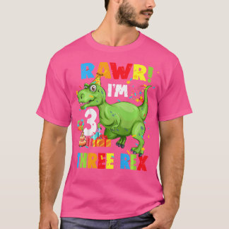 Camiseta Niños Tres Rex Partido de Cumpleaños Dinosaurio 3 