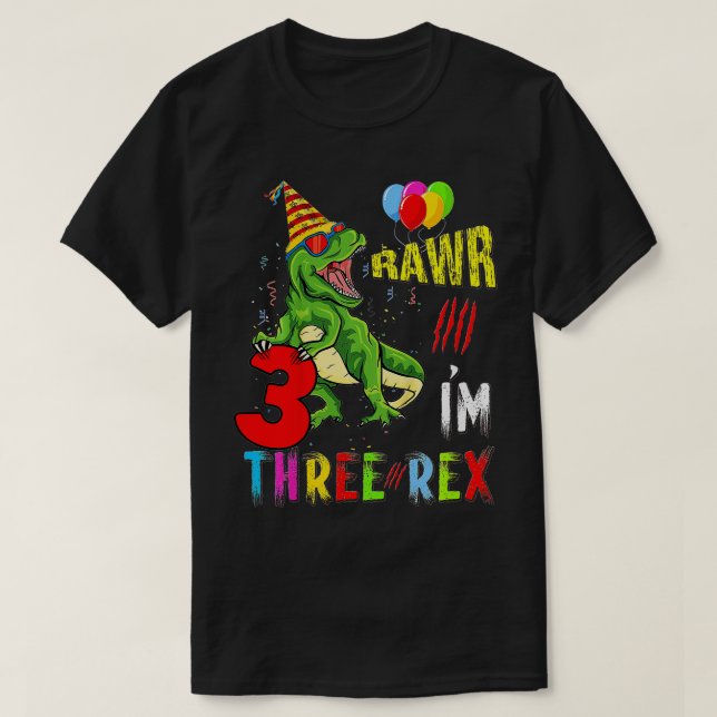 Camiseta Niños Tres Rex Partido de Cumpleaños Dinosaurio 3  (Diseño del anverso)