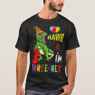 Camiseta Niños Tres Rex Partido de Cumpleaños Dinosaurio 3