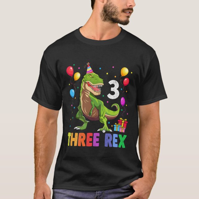 Camiseta Niños Tres Rex Tercer Cumpleaños Tercer Dinosaurio (Anverso)