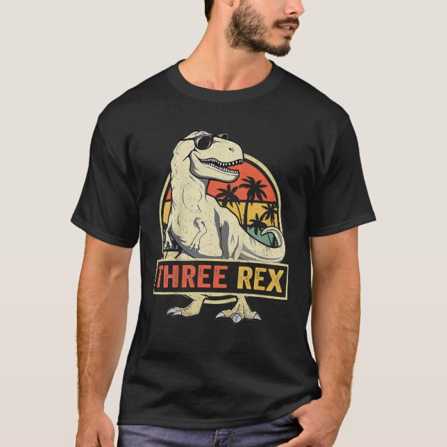Camiseta Niños Tres Rex Tercer Cumpleaños Tercer Dinosaurio (Anverso)