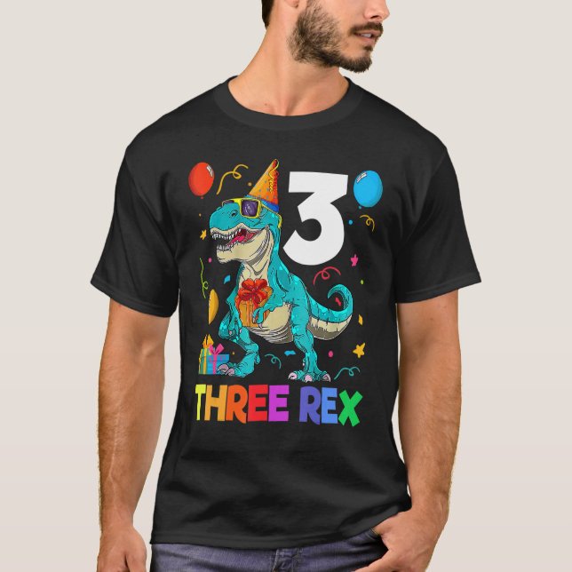 Camiseta Niños Tres Rex Tercer Cumpleaños Tercer Dinosaurio (Anverso)