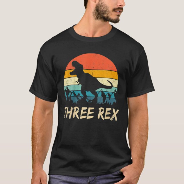 Camiseta Niños Tres Rex Tercer Cumpleaños Tercer Dinosaurio (Anverso)