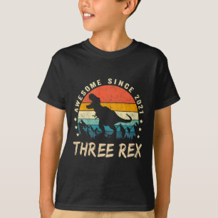 Camiseta Niños Tres Rex Tercer Cumpleaños Tercer Dinosaurio