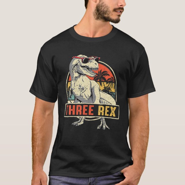 Camiseta Niños Tres Rex Tercer Cumpleaños Tercer Dinosaurio (Anverso)