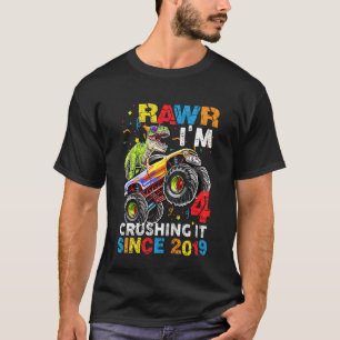 Camiseta Niños TRex Camión Monstruo de Dinosaurio 4º cumple