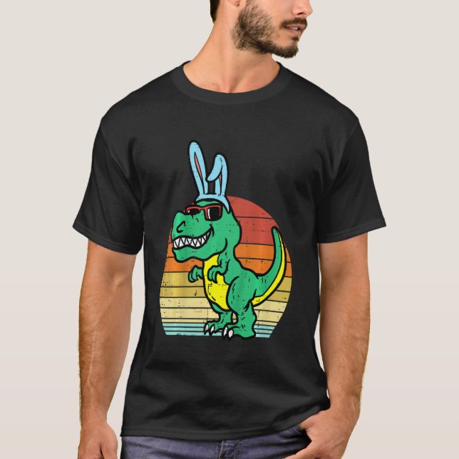 Camiseta Niños Trex de Pascua Bunny Sunset Retro Dinosaurio (Anverso)
