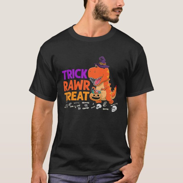 Camiseta Niños Trick Rawr Treat Dinosaur Trex Niños Pequeño (Anverso)