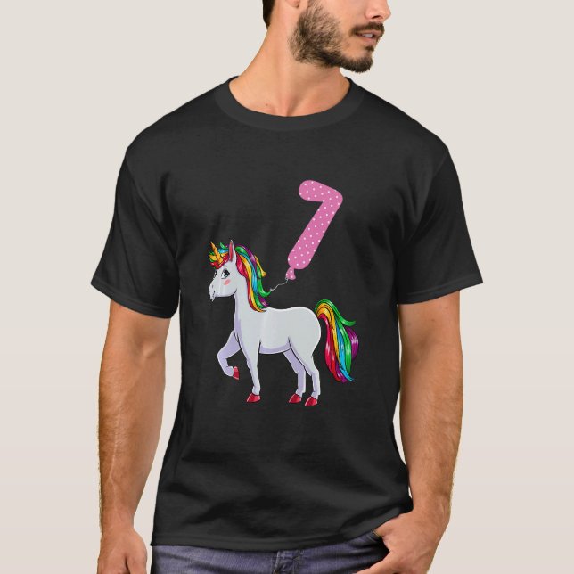 Camiseta Niños Unicornio con globo sétimo cumpleaños (Anverso)