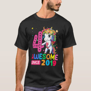 Camiseta Niños Unicornio de 4 años Chica de cuarto cumpleañ