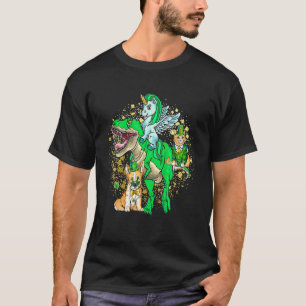 Camiseta Niños Unicornio Irlandés Montando Dinosaurio Día d