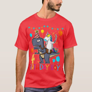 Camiseta Niños unicornio montando dinosaurio de 4 años Bir