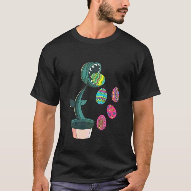 Camiseta Niños Venus Fly Trap Comer Huevo Día de Pascua Gra (Anverso)