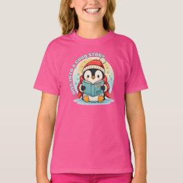 Camiseta Niños Wow Rosa Penguin de lectura Storytime Algodó