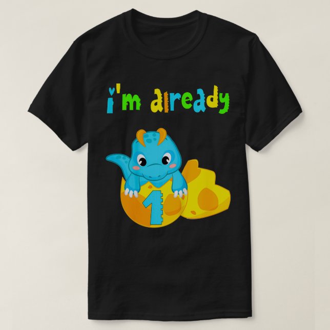 Camiseta Niños, ya tengo un año de juguetes de dinosaurio. (Diseño del anverso)