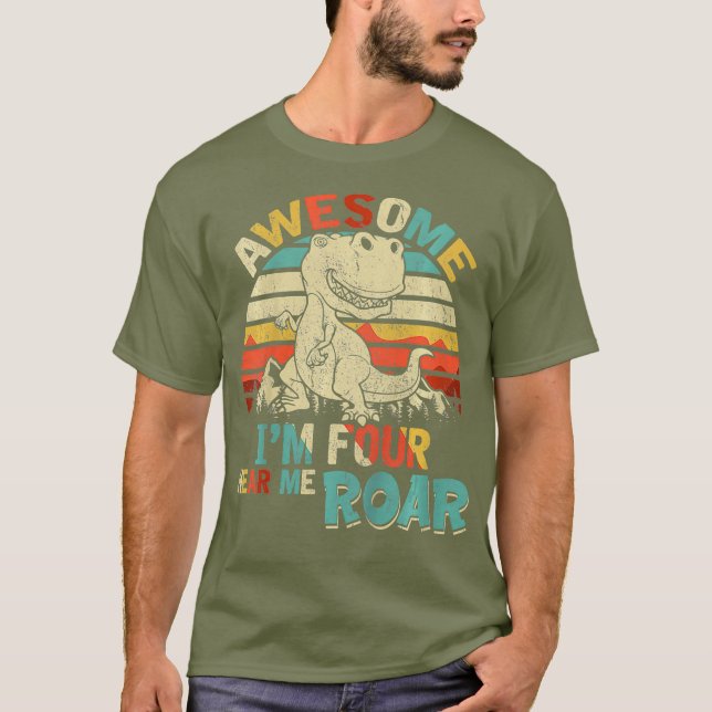 Camiseta Niños, yo cuatro años, me escuchan ruar Dinosaurio (Anverso)