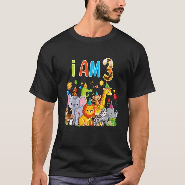 Camiseta Niños Zoológico Animal de 3 años Nacimiento Safari (Anverso)