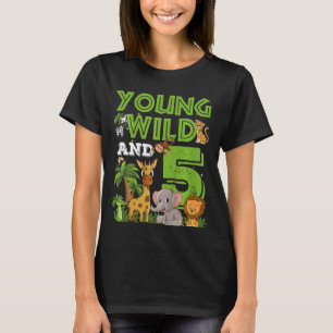 Camiseta Niños Zoológico de 5 años Nacimiento Safari Jungle