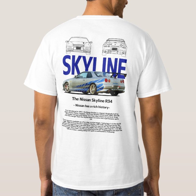 Camiseta Nissan Skyline GTR 34 Car (Reverso)