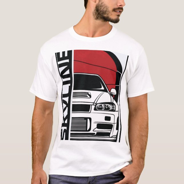 Camiseta Nissan Skyline R34 GTR Front Silhouette & Japanese (Anverso)