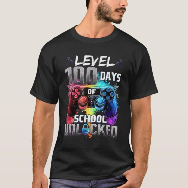 Camiseta Nivel 100 Días de Escuela Niños desbloqueados 100  (Anverso)
