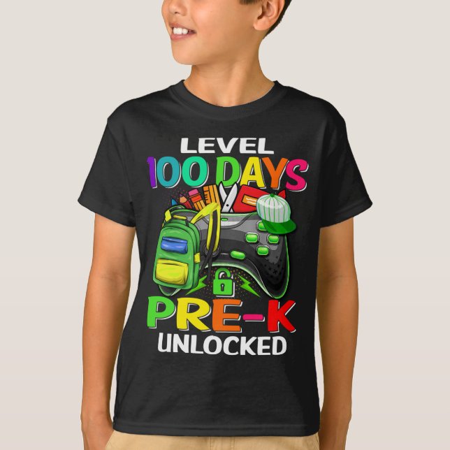 Camiseta Nivel 100 días de pre-K desbloqueado 100 días de S (Anverso)