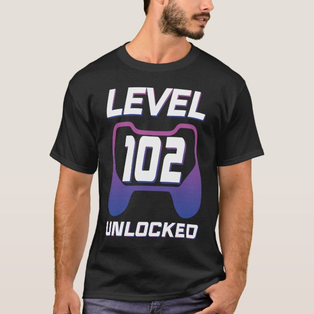 Camiseta Nivel 102 Jugador desbloqueado 102do B día Regalos (Anverso)