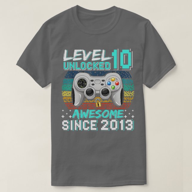 Camiseta Nivel 10 Desbloqueado Impresionante videojuego 201 (Diseño del anverso)