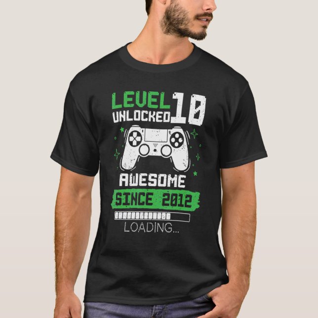 Camiseta Nivel 10 desbloqueado increíble desde 2012 Gamer 1 (Anverso)