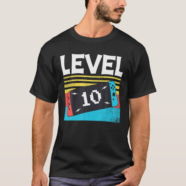 Camiseta Nivel 10 Nacimiento Niño Videojuegos de 10 años 10 (Anverso)